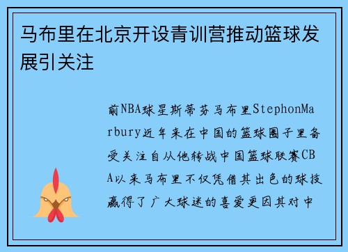 马布里在北京开设青训营推动篮球发展引关注